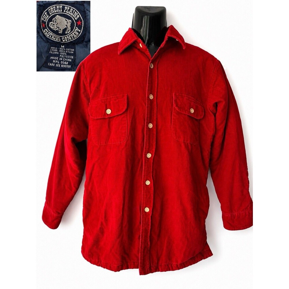 Vintage The Great Plains Clothing Co Red Corduroy Shirt Jacket Mens M Quilted